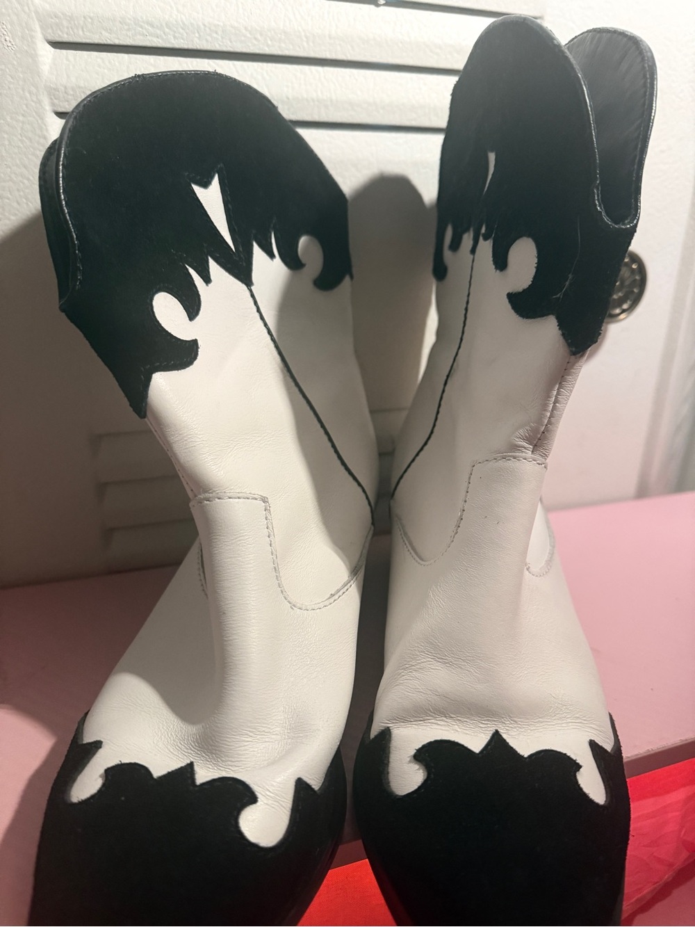 Kids White and Black Western-Style Cowboy Boots